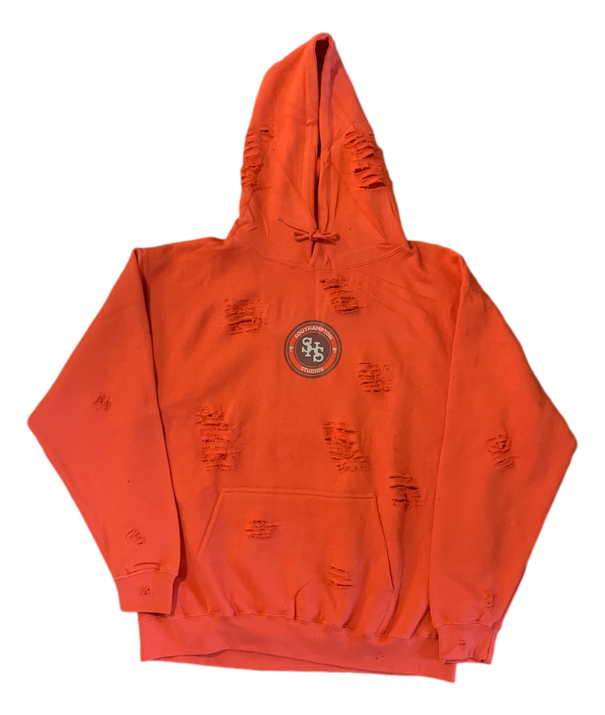 Distressed Bear Hoodie - Orange