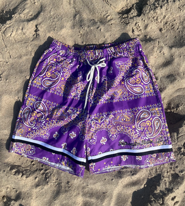 Paisley Print Board Shorts - Purple