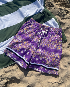 Paisley Print Board Shorts - Purple