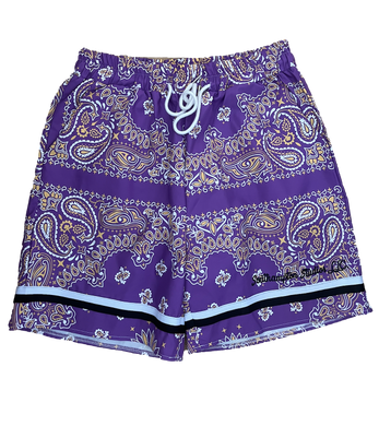 Paisley Print Board Shorts - Purple
