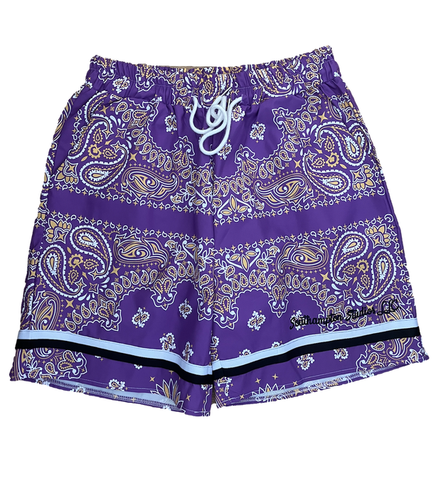 Paisley Print Board Shorts - Purple